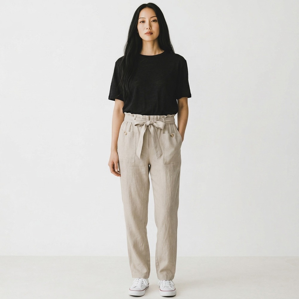 Leela &‎ Lavender Women's Pants Linen Blend Size Medium Belted Casual Trouser